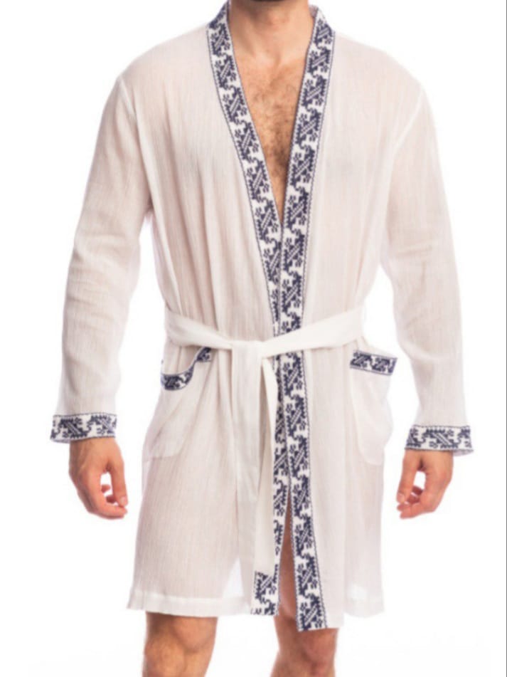 DREAM-CITY Men's Feline Petmos Embroidered Dressing Bathrobe